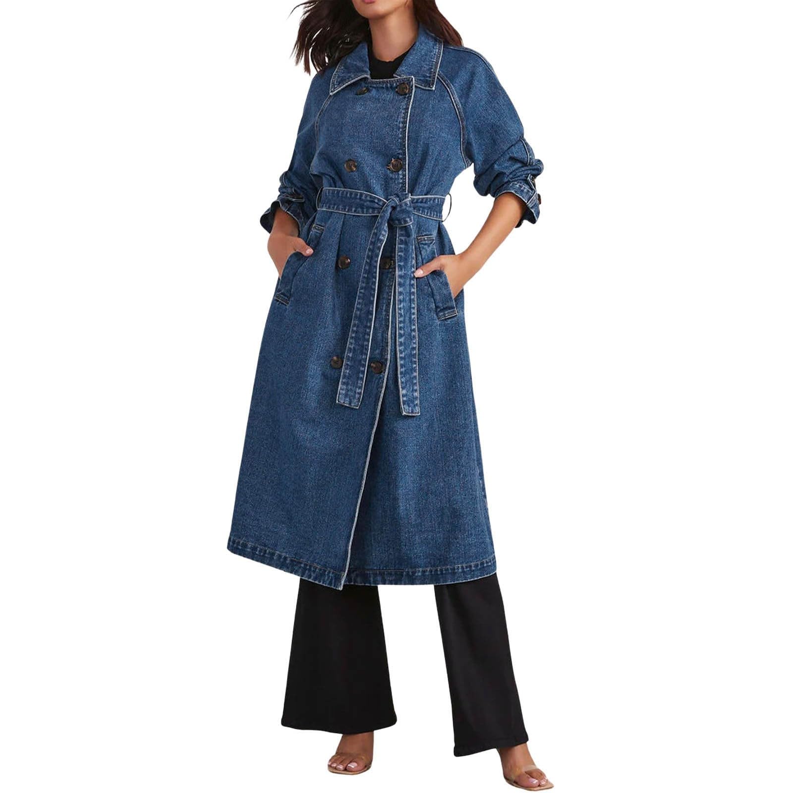 Chnnamzu Women's Long Denim Jacket - Elegant Autumn Winter Denim